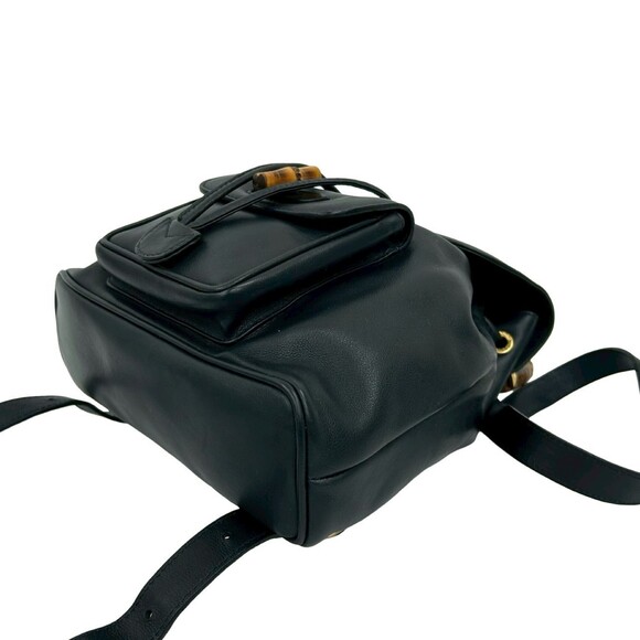 GUCCI (Old Gucci) Vintage Bamboo Leather Backpack Mini Navy Blue ni3-1 - Picture 8 of 10